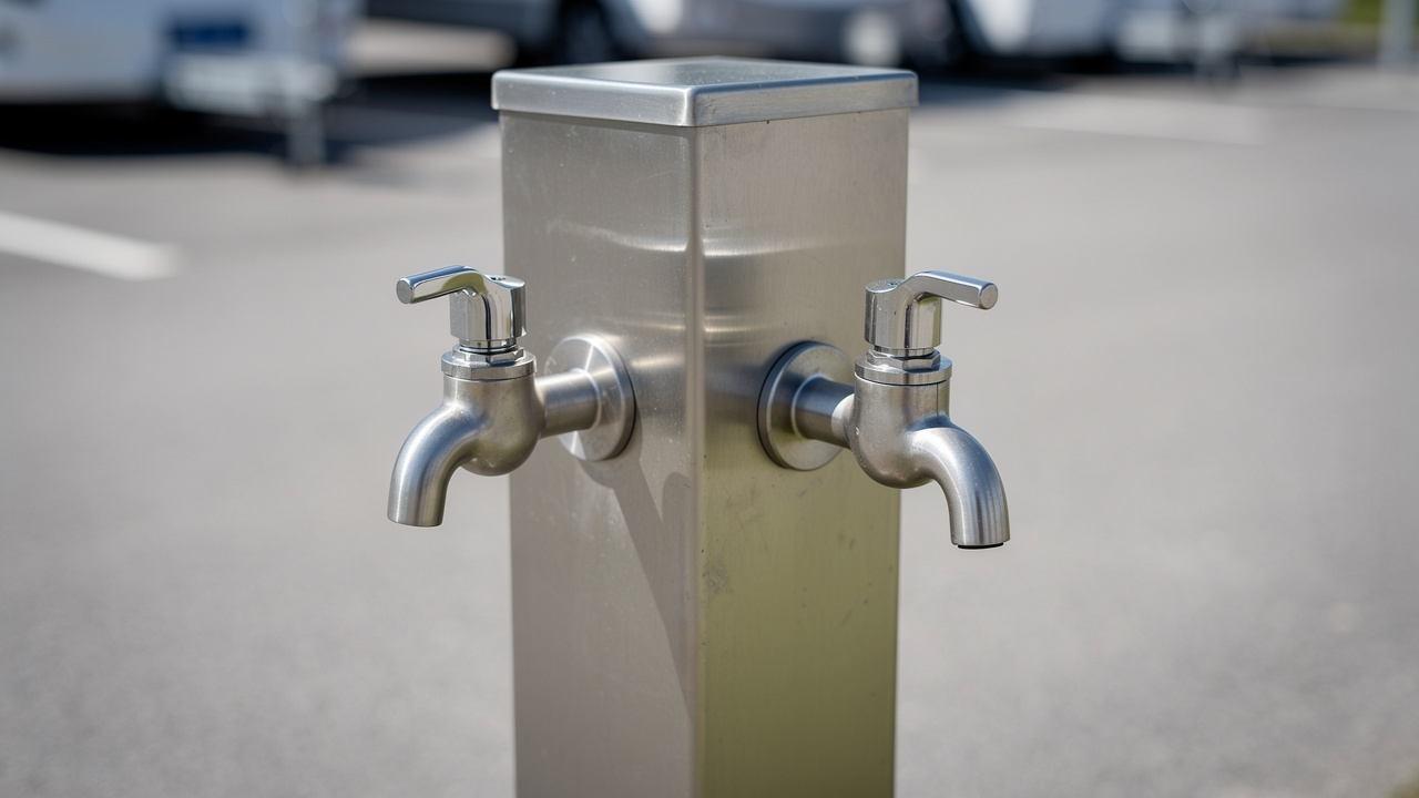 Service station for campers with a clean and wastewater system.