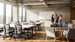 Модерно coworking пространство в София с общи зони и бюра.