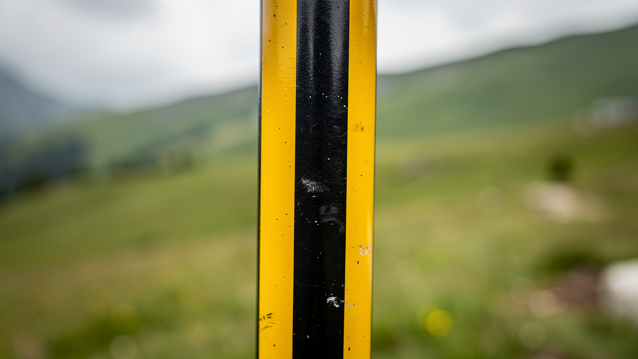 Winter marking pole along the trail between Shipka and Buzludzha.