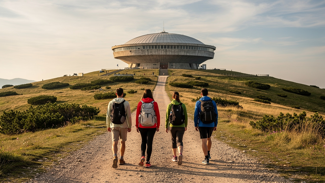 Hikers during the route from Shipka Peak to Buzludzha.