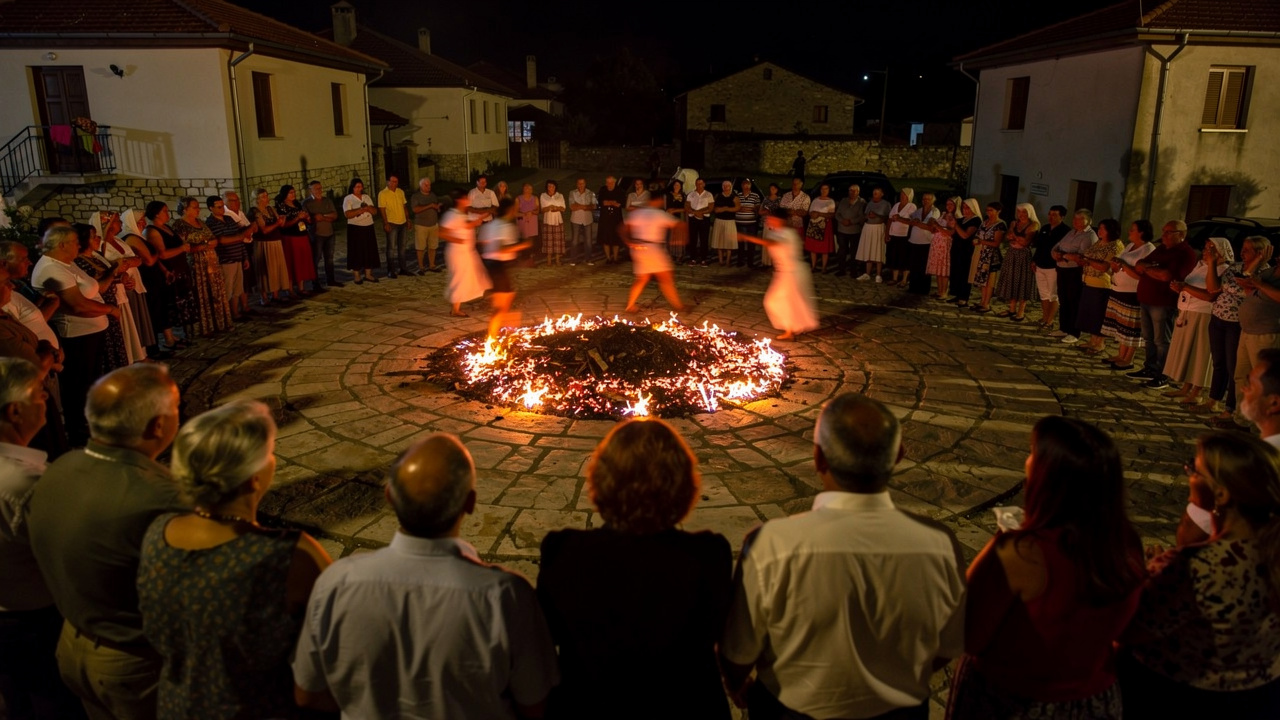 People watching the Nestinarstvo ritual in the evening in Bulgari village.